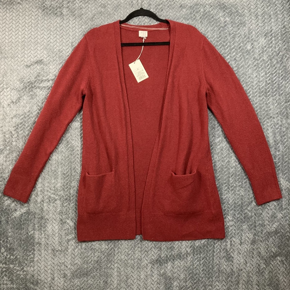 A New Day Cardigan Womens M Dark Red Open Front Pocket NEW WITH IMPERFECTIONS